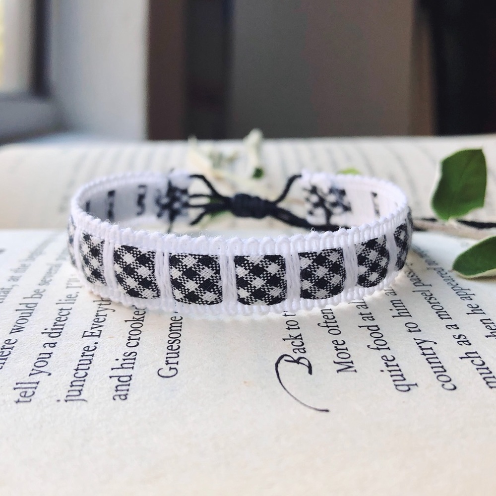 Gingham Woven Ribbon Trim Bracelet